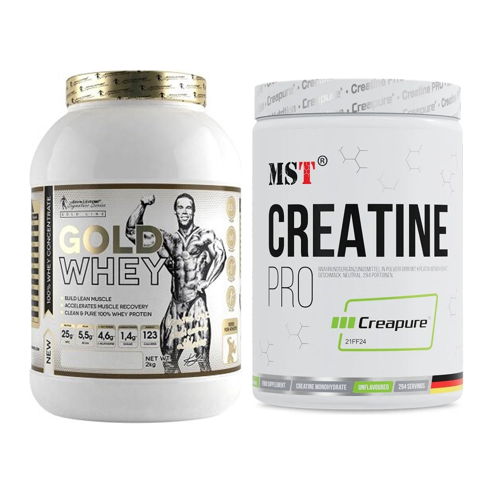 Muskelaufbau-Set: Kevin Levrone Gold Whey + MST Creatin Pro CREAPURE – alle enthaltenen Artikel