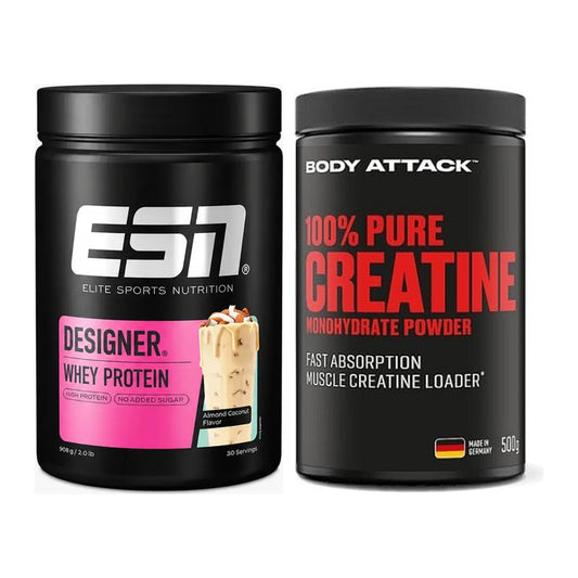 Muskelaufbau-Set: ESN Designer Whey + Body Attack 100% Pure Creatine – alle enthaltenen Artikel