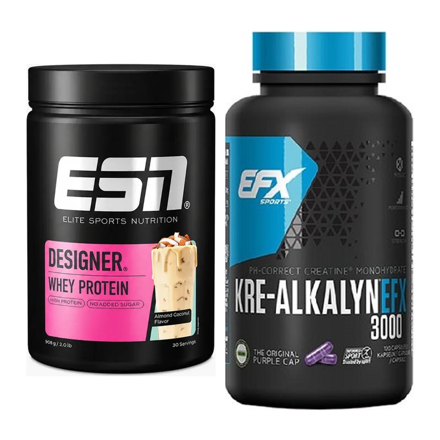 Muskelaufbau-Set: ESN Designer Whey + EFX Kre-Alkalyn 3000 – alle enthaltenen Artikel