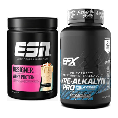 Muskelaufbau-Set: ESN Designer Whey + EFX Kre-Alkalyn PRO – alle enthaltenen Artikel