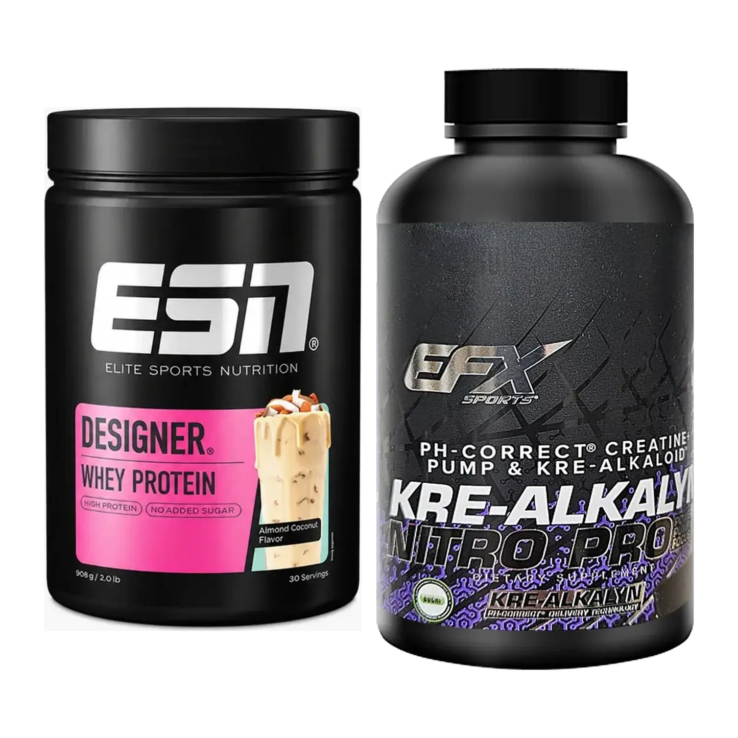 Muskelaufbau-Set: ESN Designer Whey + EFX Kre-Alkalyn Nitro PRO – alle enthaltenen Artikel
