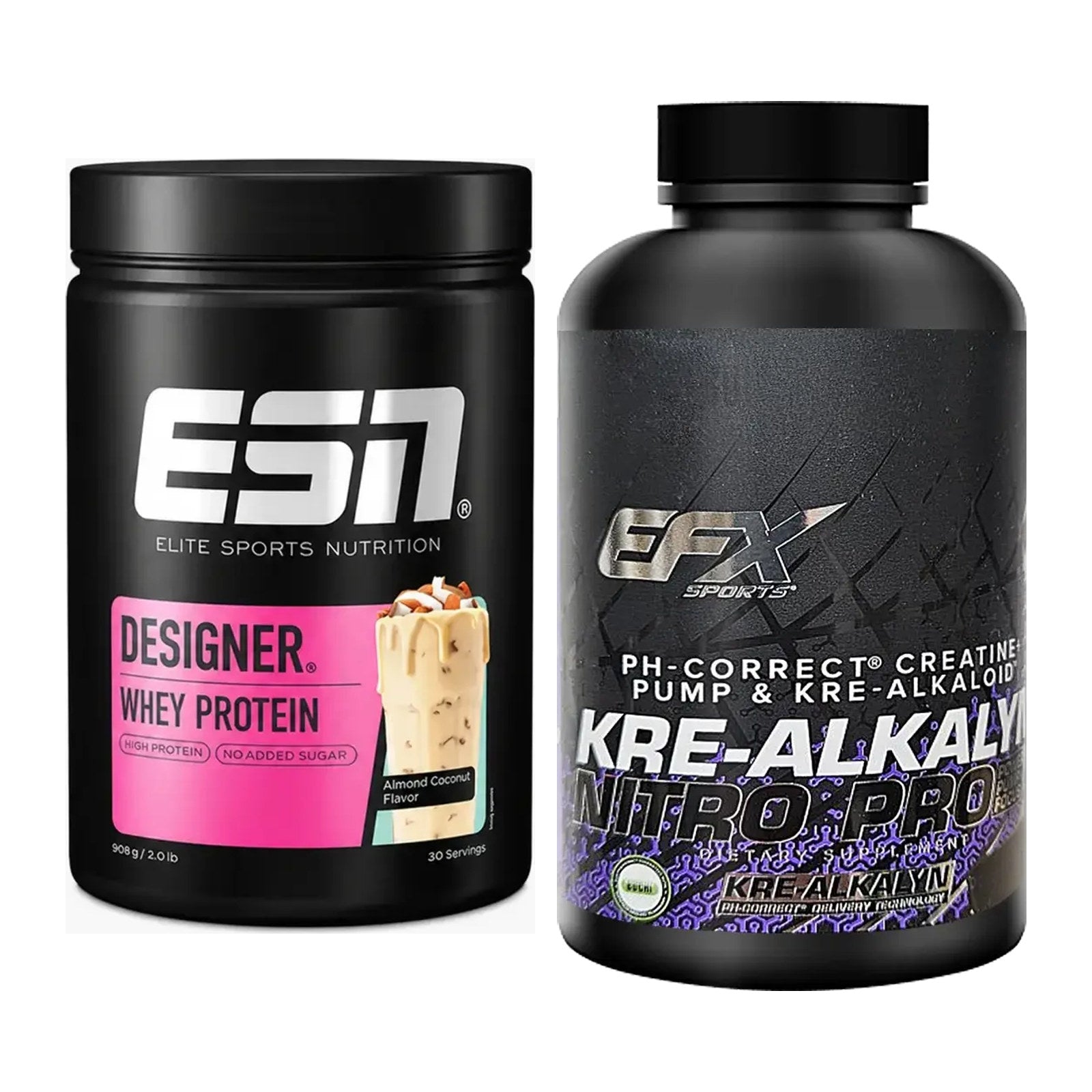 Muskelaufbau-Set: ESN Designer Whey + EFX Kre-Alkalyn Nitro PRO – alle enthaltenen Artikel