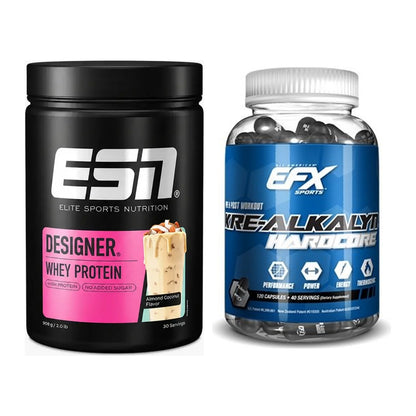 Muskelaufbau-Set: ESN Designer Whey + EFX Kre-Alkalyn Hardcore – alle enthaltenen Artikel
