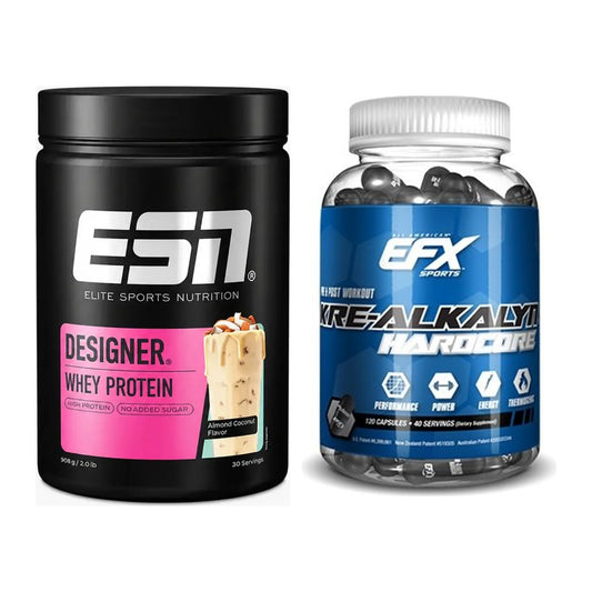 Muskelaufbau-Set: ESN Designer Whey + EFX Kre-Alkalyn Hardcore – alle enthaltenen Artikel