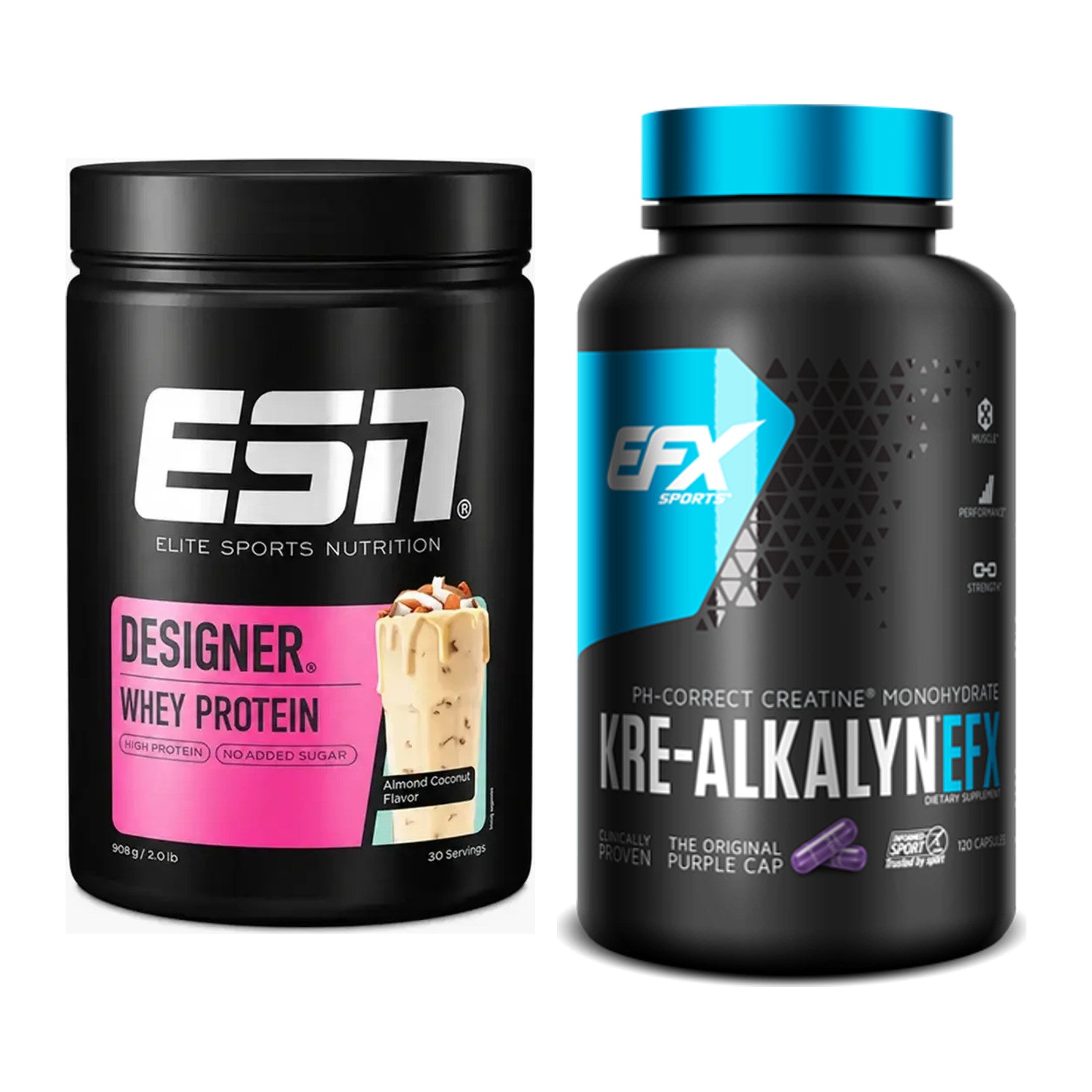 Muskelaufbau-Set: ESN Designer Whey + EFX Kre-Alkalyn – alle enthaltenen Artikel