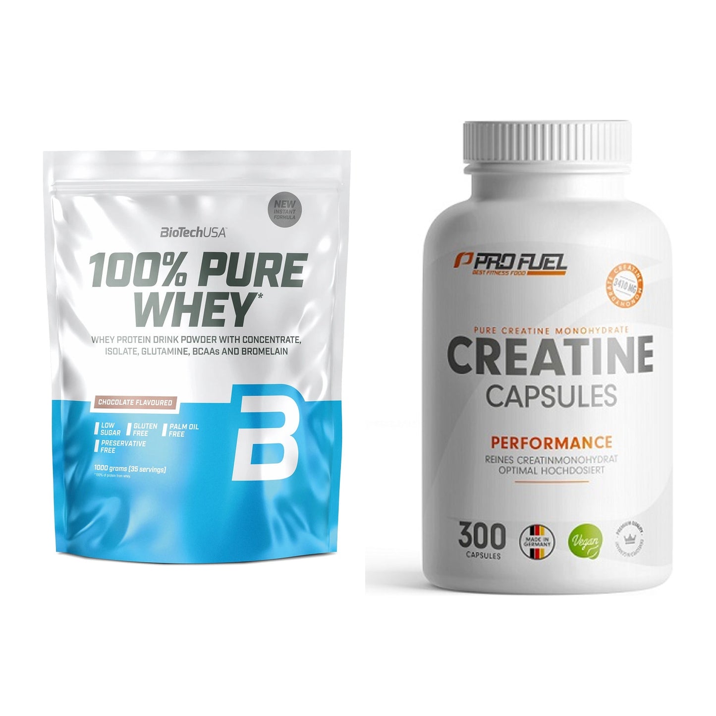 Muskelaufbau-Set: BioTech 100% Pure Whey + ProFuel Creatine – alle enthaltenen Artikel