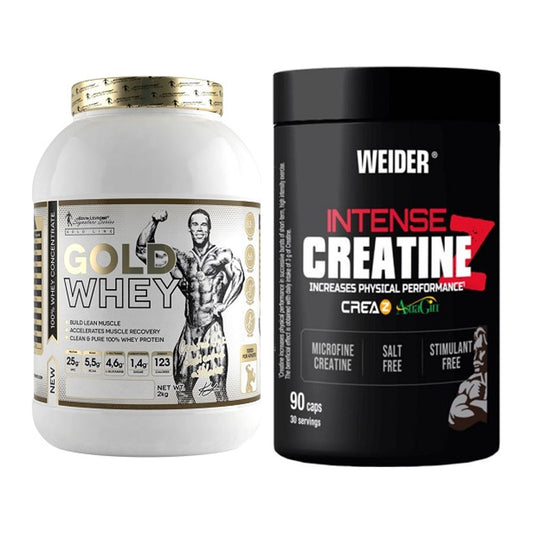 Muskelaufbau-Set: Kevin Levrone Gold Whey + Weider Intense Pure – alle enthaltenen Artikel