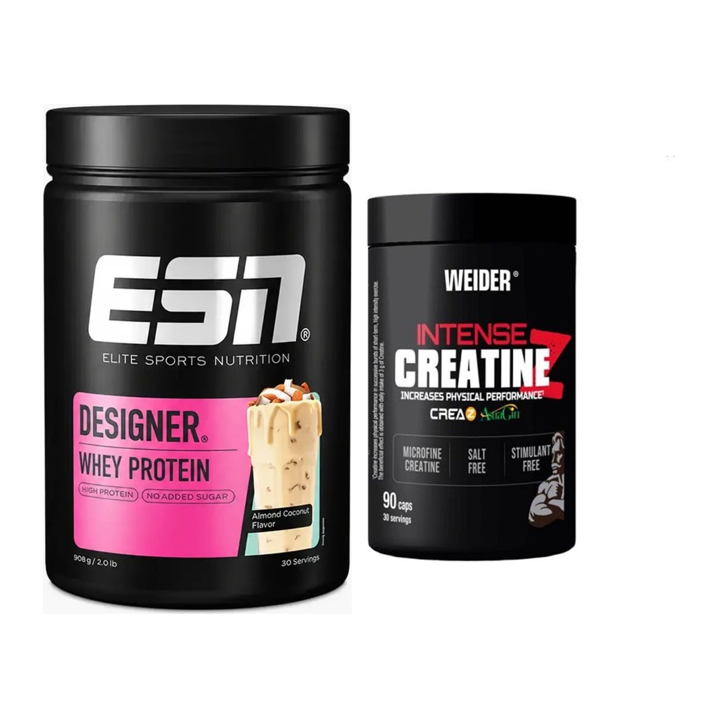 Muskelaufbau-Set: ESN Designer Whey + Weider Intense Pure Creatine – alle enthaltenen Artikel