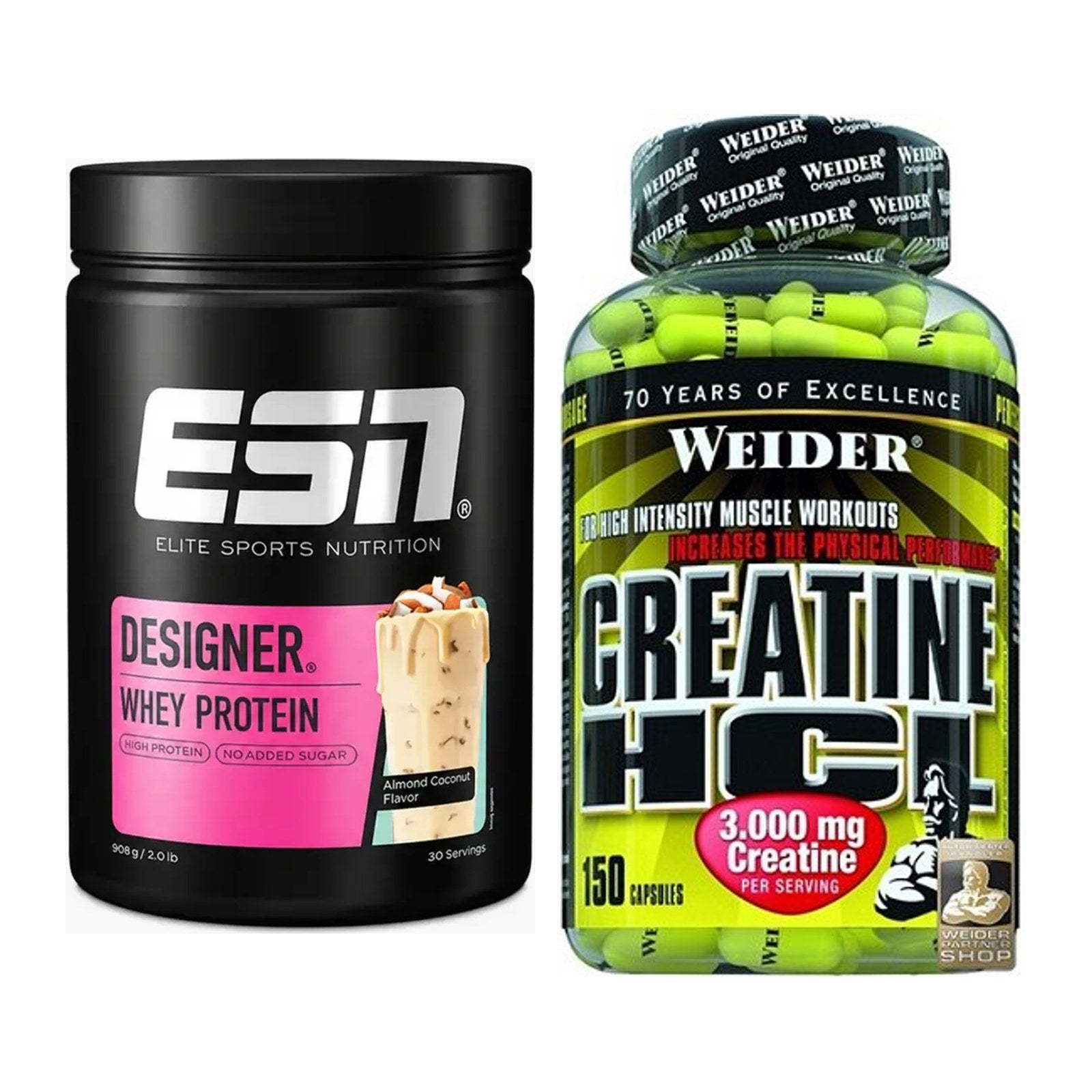Muskelaufbau-Set: ESN Designer Whey + Weider Creatin HCL – alle enthaltenen Artikel