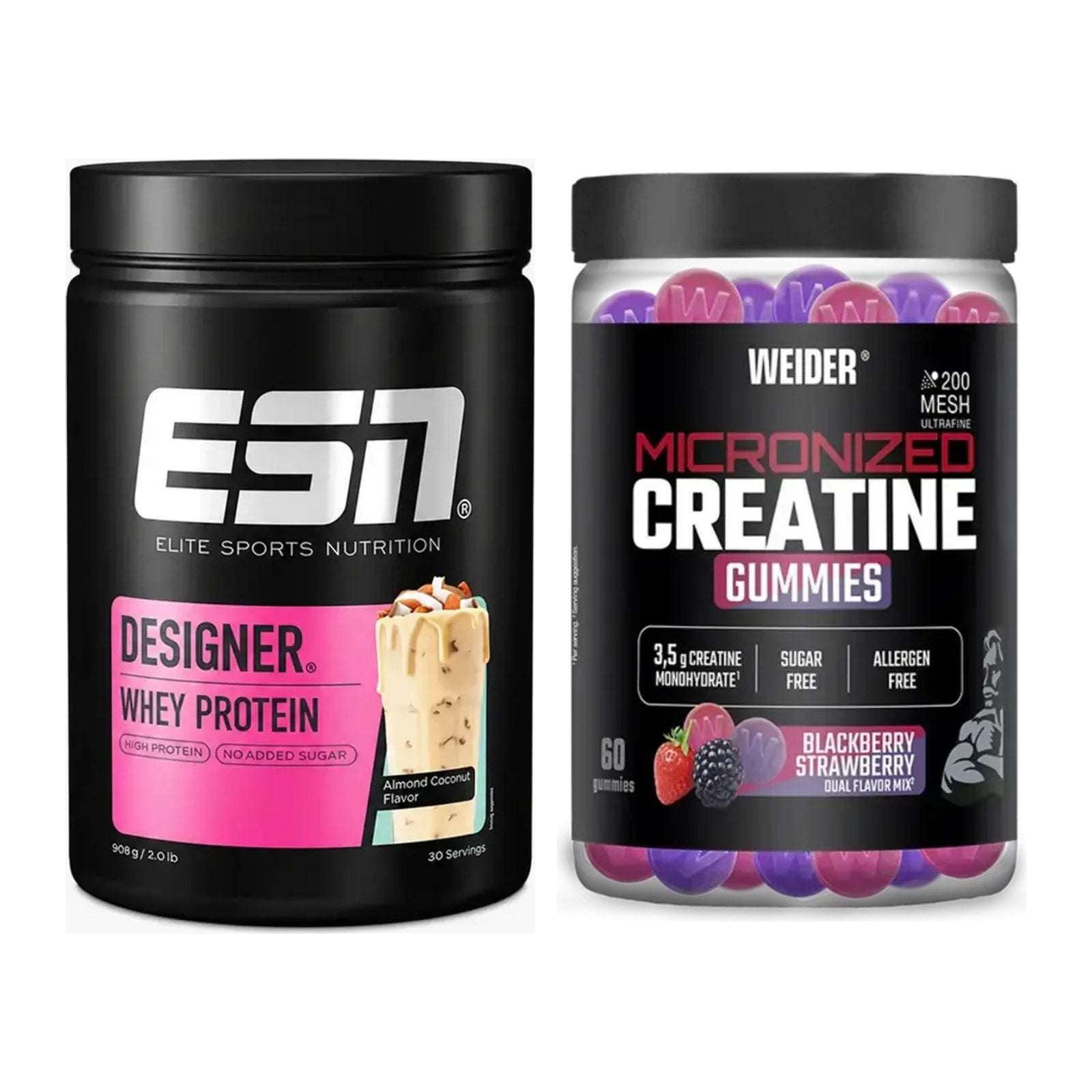 Muskelaufbau-Set: ESN Designer Whey + Weider Micronized – alle enthaltenen Artikel