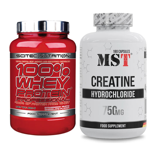Muskelaufbau-Set: Scitec 100% Whey Professional + MST Creatine HCL – alle enthaltenen Artikel