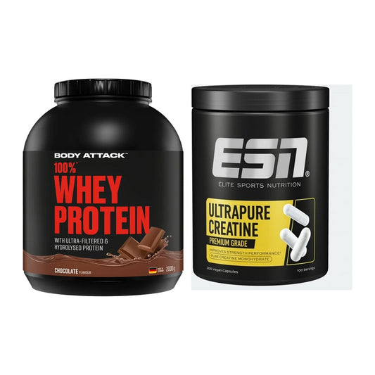 Muskelaufbau-Set: Body Attack 100% Whey + ESN Ultrapure Creatine – alle enthaltenen Artikel