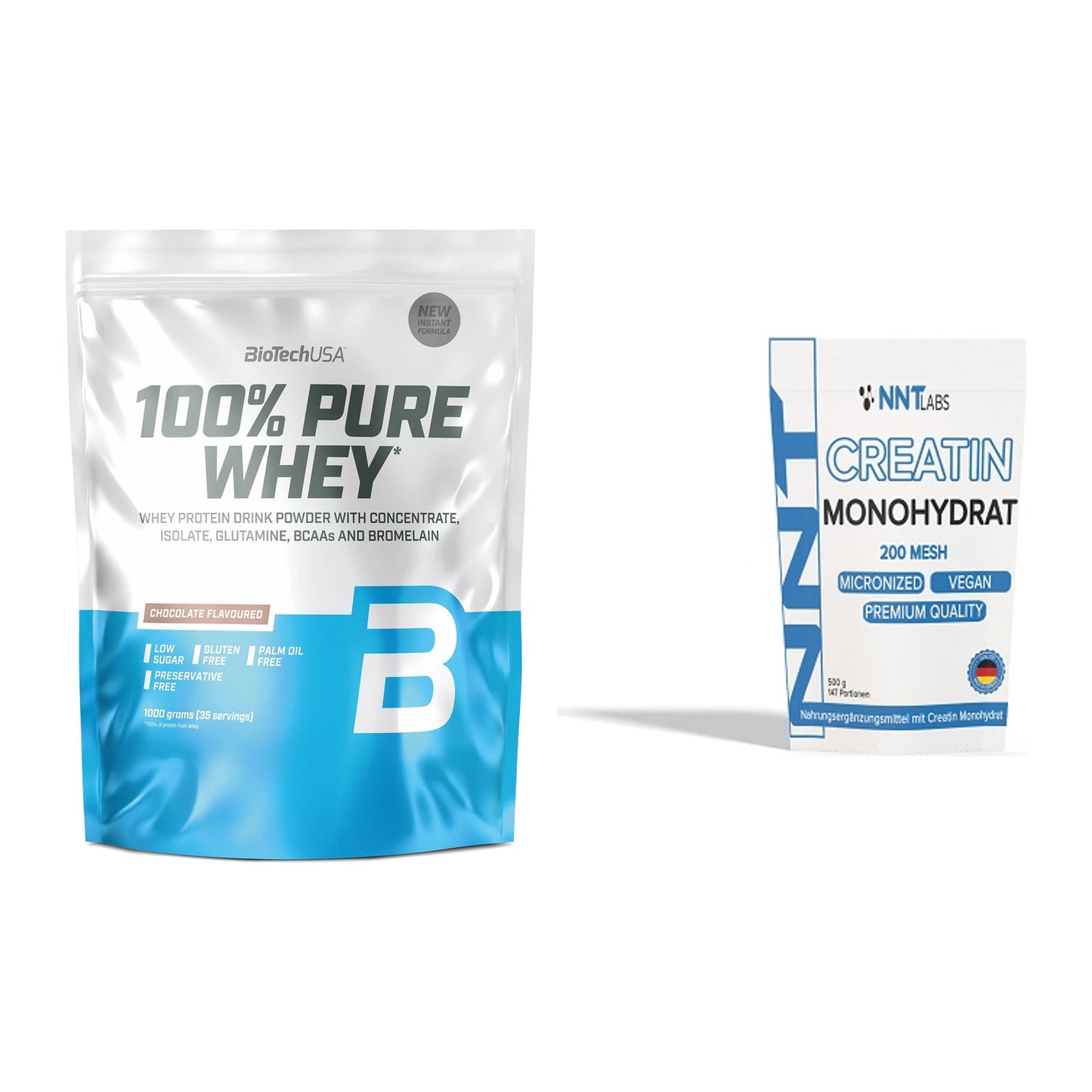 Muskelaufbau-Set: BioTech 100% Pure Whey + NNT Creatin Monohydrat – alle enthaltenen Artikel