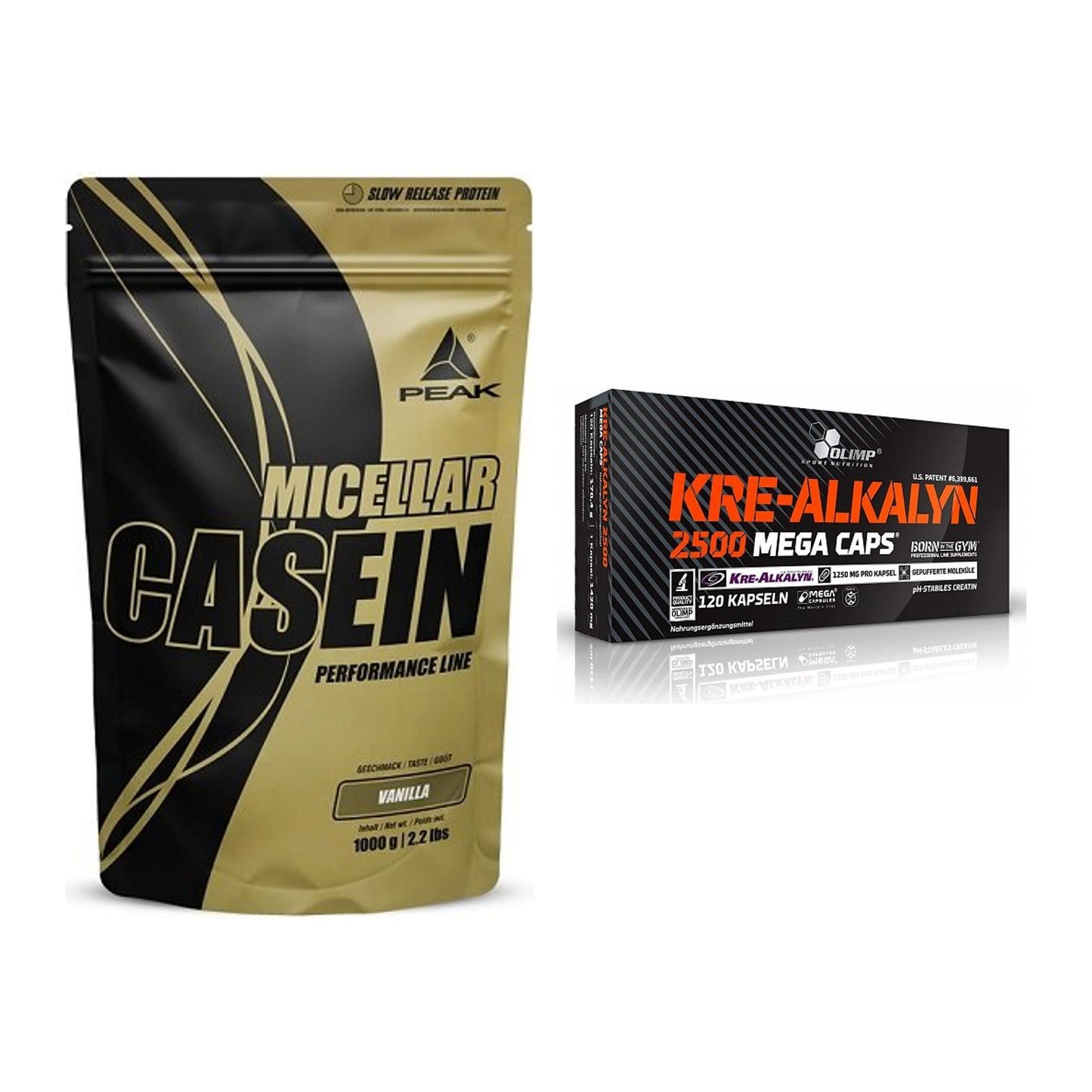 Muskelaufbau-Set: Peak Micellar Casein + Olimp Kre Alkalyn 2500 – alle enthaltenen Artikel