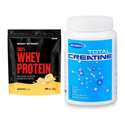 Muskelaufbau-Set: Body Attack 100% Whey + Megabol Total Creatine – alle enthaltenen Artikel