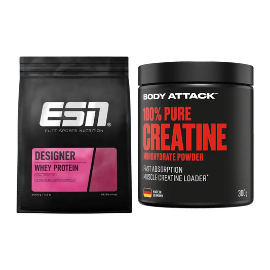 Muskelaufbau-Set: ESN Designer Whey + Body Attack 100% Pure Creatine – alle enthaltenen Artikel
