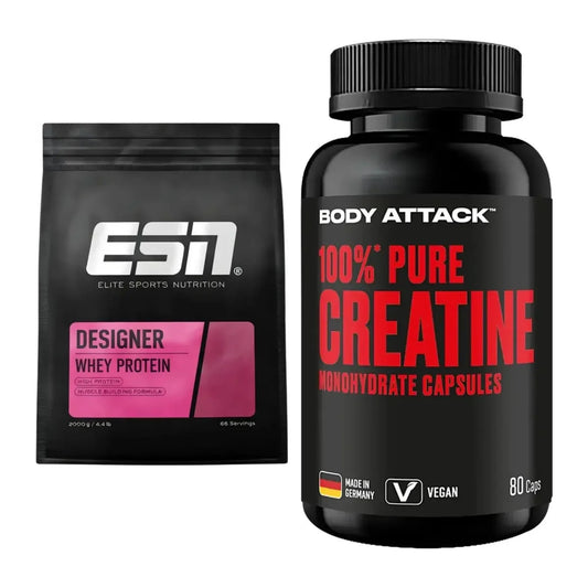 Muskelaufbau-Set: ESN Designer Whey + Body Attack 100% Pure Creatine – alle enthaltenen Artikel
