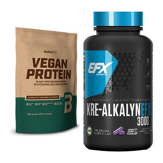Muskelaufbau-Set: BioTech Vegan Protein + EFX Kre-Alkalyn 3000 – alle enthaltenen Artikel