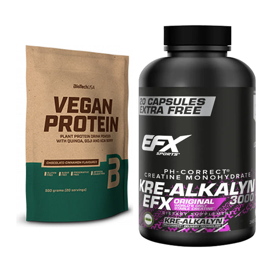 Muskelaufbau-Set: BioTech Vegan Protein + EFX Kre-Alkalyn 3000 – alle enthaltenen Artikel