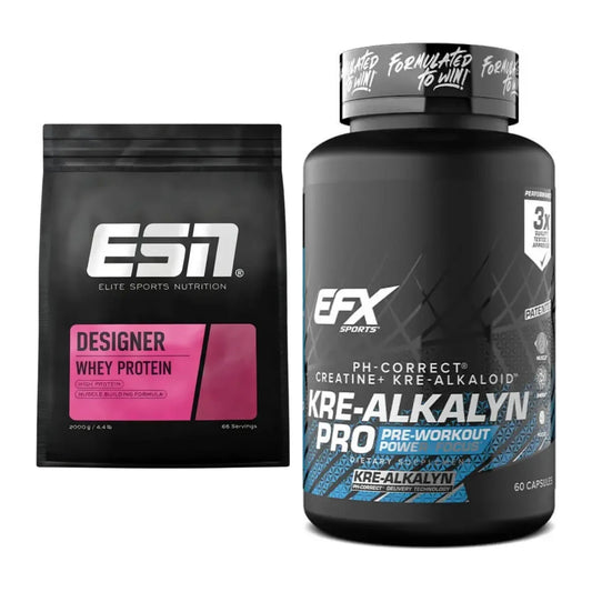 Muskelaufbau-Set: ESN Designer Whey + EFX Kre-Alkalyn PRO – alle enthaltenen Artikel