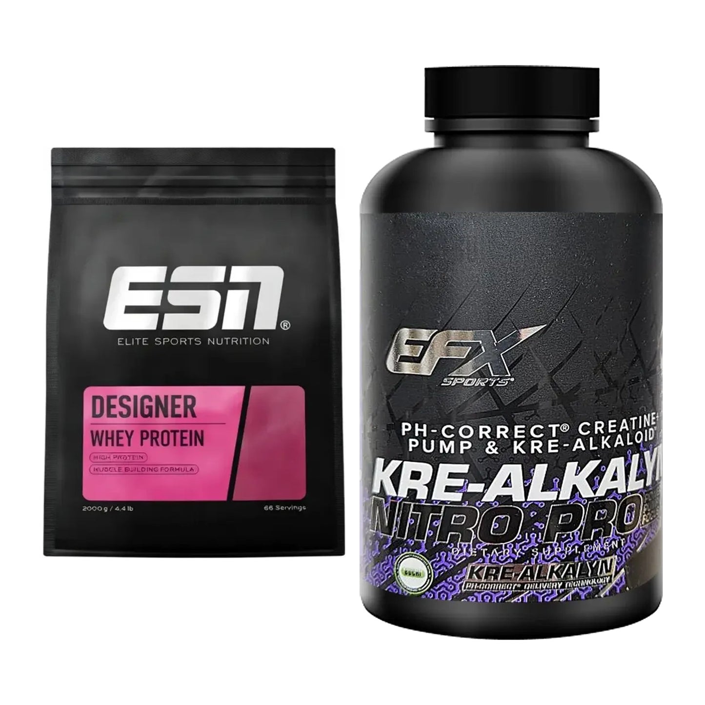 Muskelaufbau-Set: ESN Designer Whey + EFX Kre-Alkalyn PRO 120 – alle enthaltenen Artikel