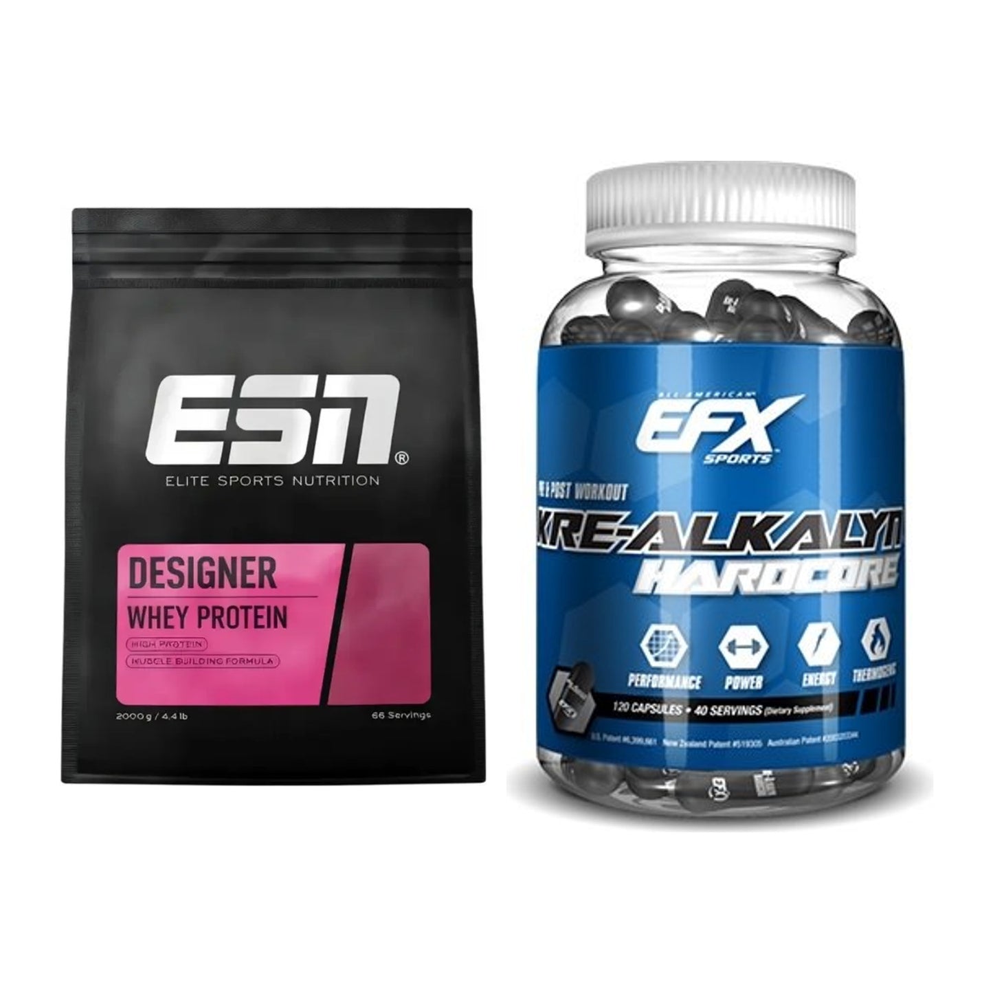 Muskelaufbau-Set: ESN Designer Whey + EFX Kre-Alkalyn Hardcore – alle enthaltenen Artikel