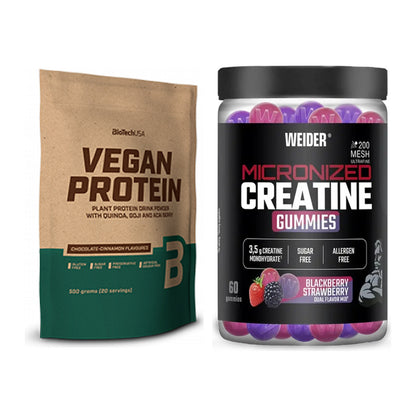 Muskelaufbau-Set: BioTech Vegan Protein + Weider Micronized – alle enthaltenen Artikel