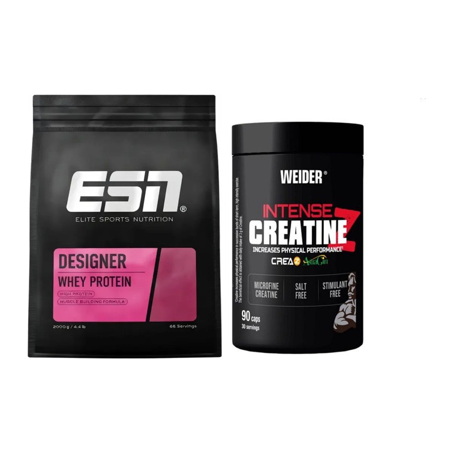 Muskelaufbau-Set: ESN Designer Whey + Weider Intense Pure Creatine – alle enthaltenen Artikel