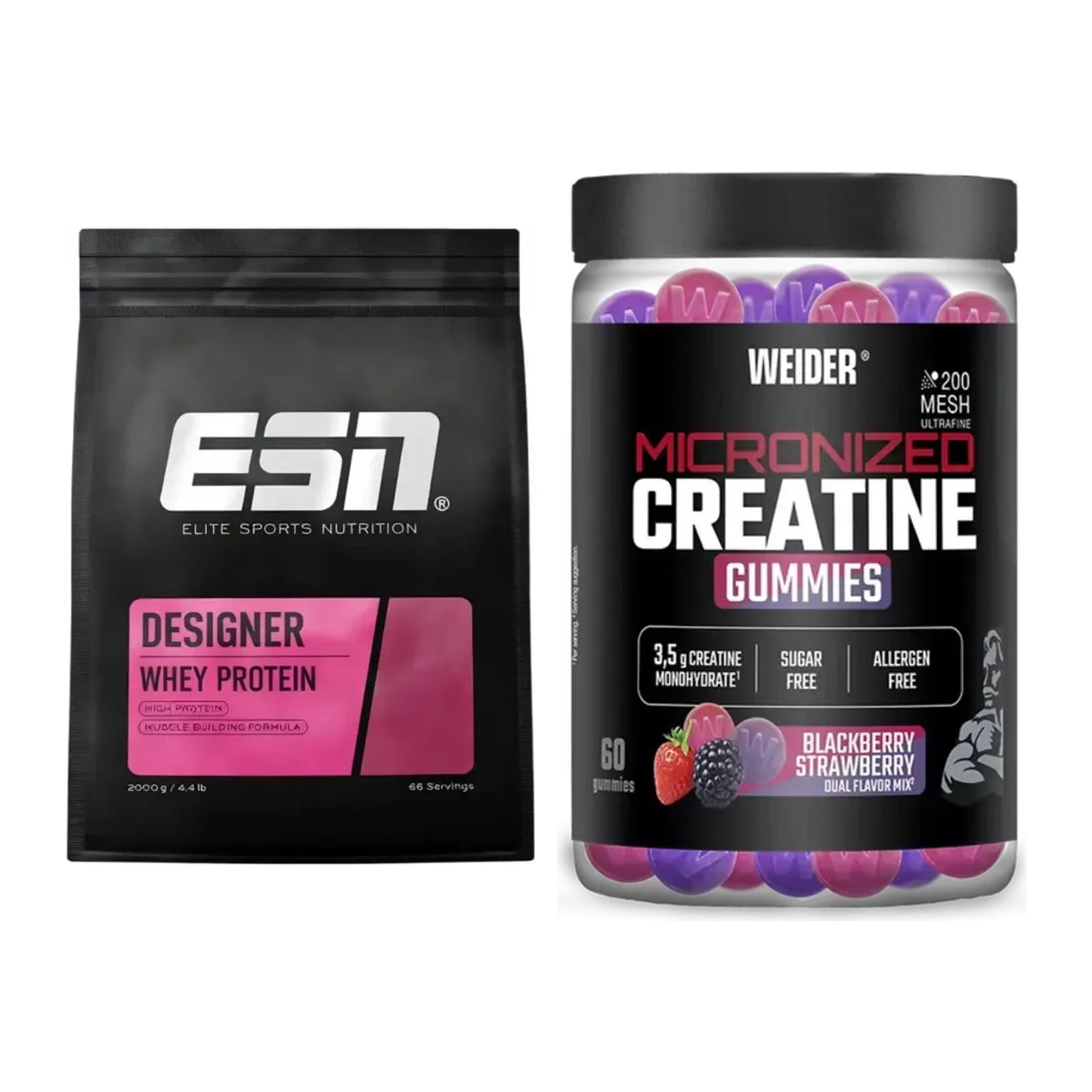 Muskelaufbau-Set: ESN Designer Whey + Weider Micronized – alle enthaltenen Artikel