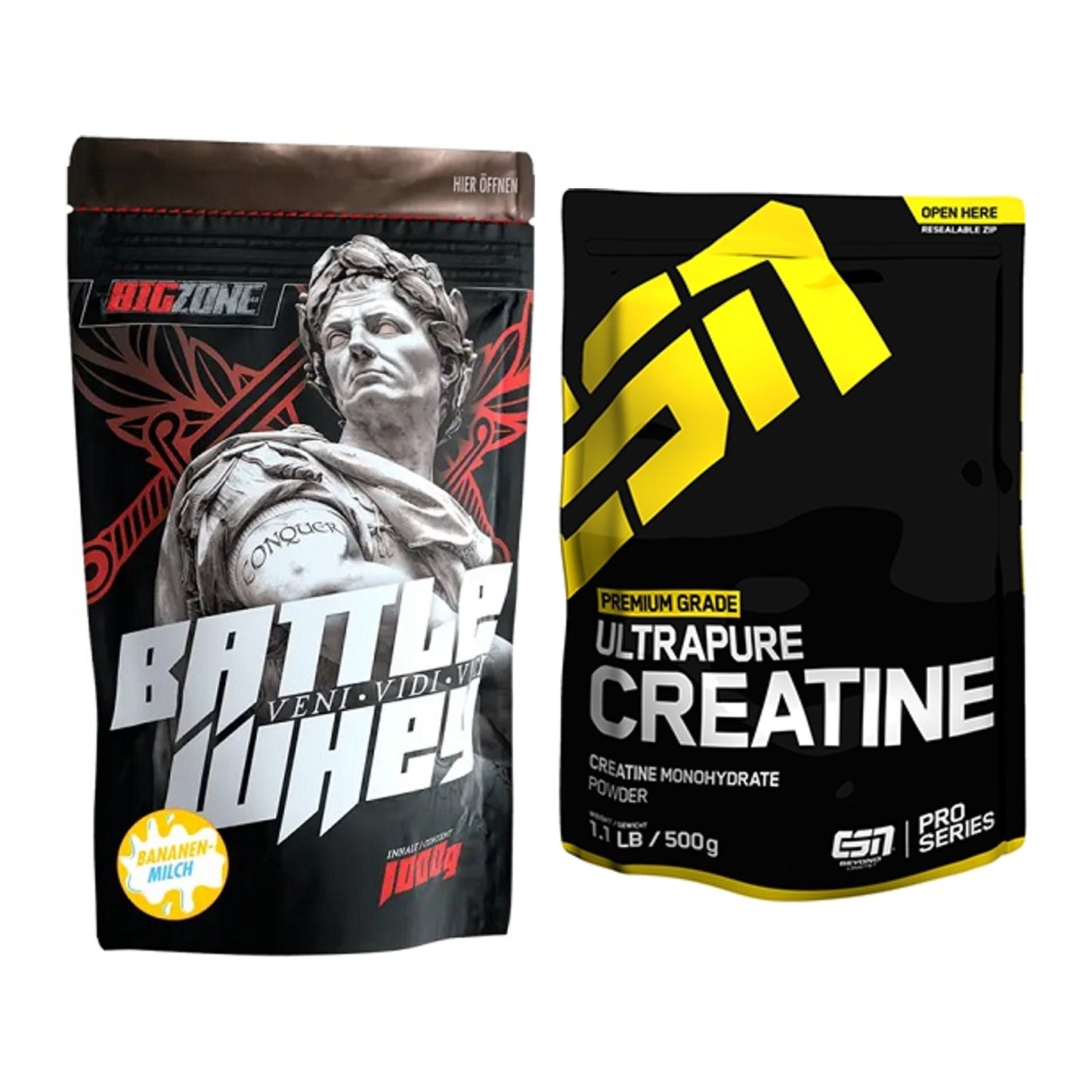 Muskelaufbau-Set: Big Zone Battle Whey + ESN Ultrapure Creatine – alle enthaltenen Artikel