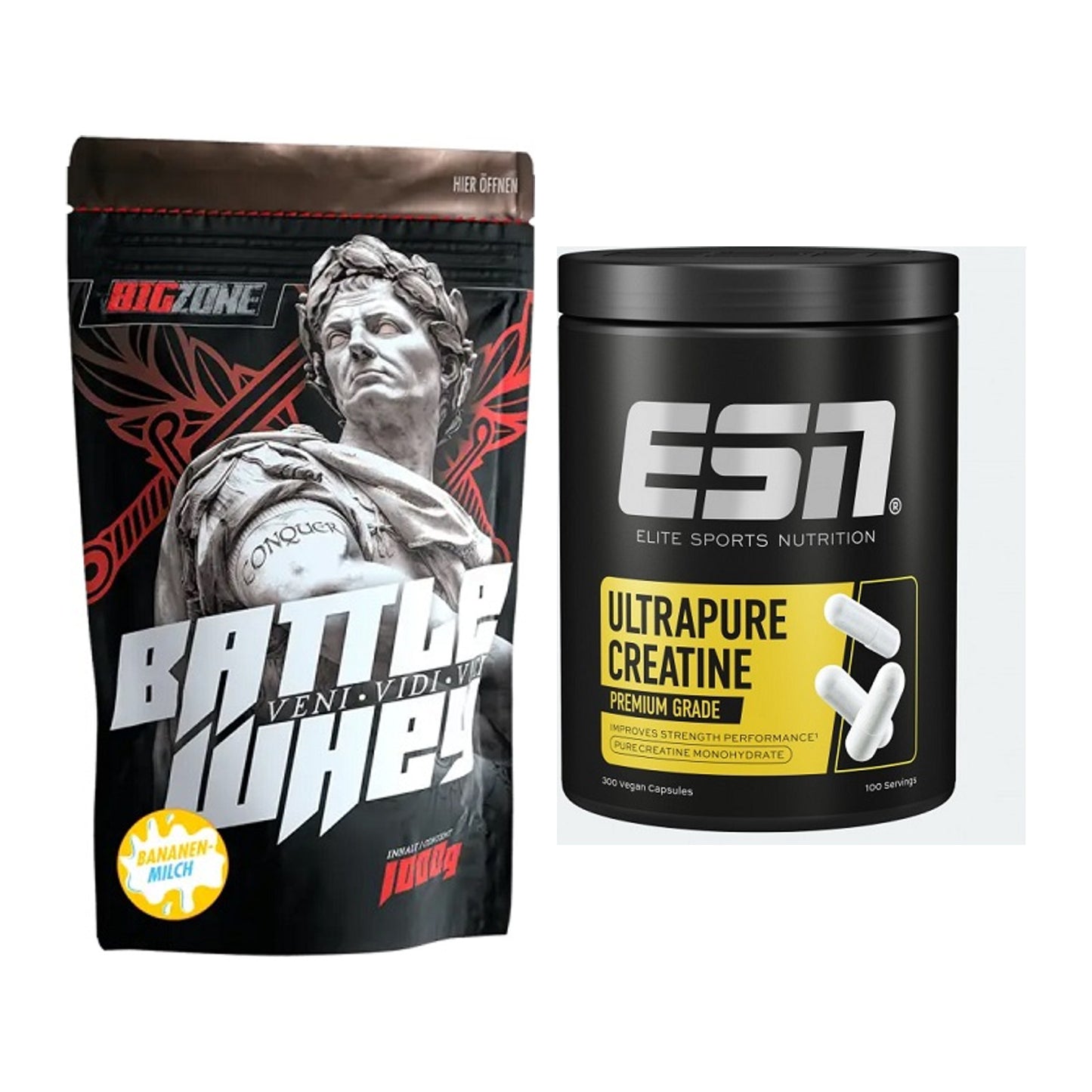Muskelaufbau-Set: Big Zone Battle Whey + ESN Ultrapure Creatine – alle enthaltenen Artikel