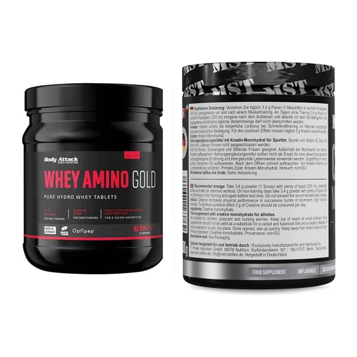 Muskelaufbau-Set: Body Attack Whey Amino + MST Creatin Monohydrate – alle enthaltenen Artikel