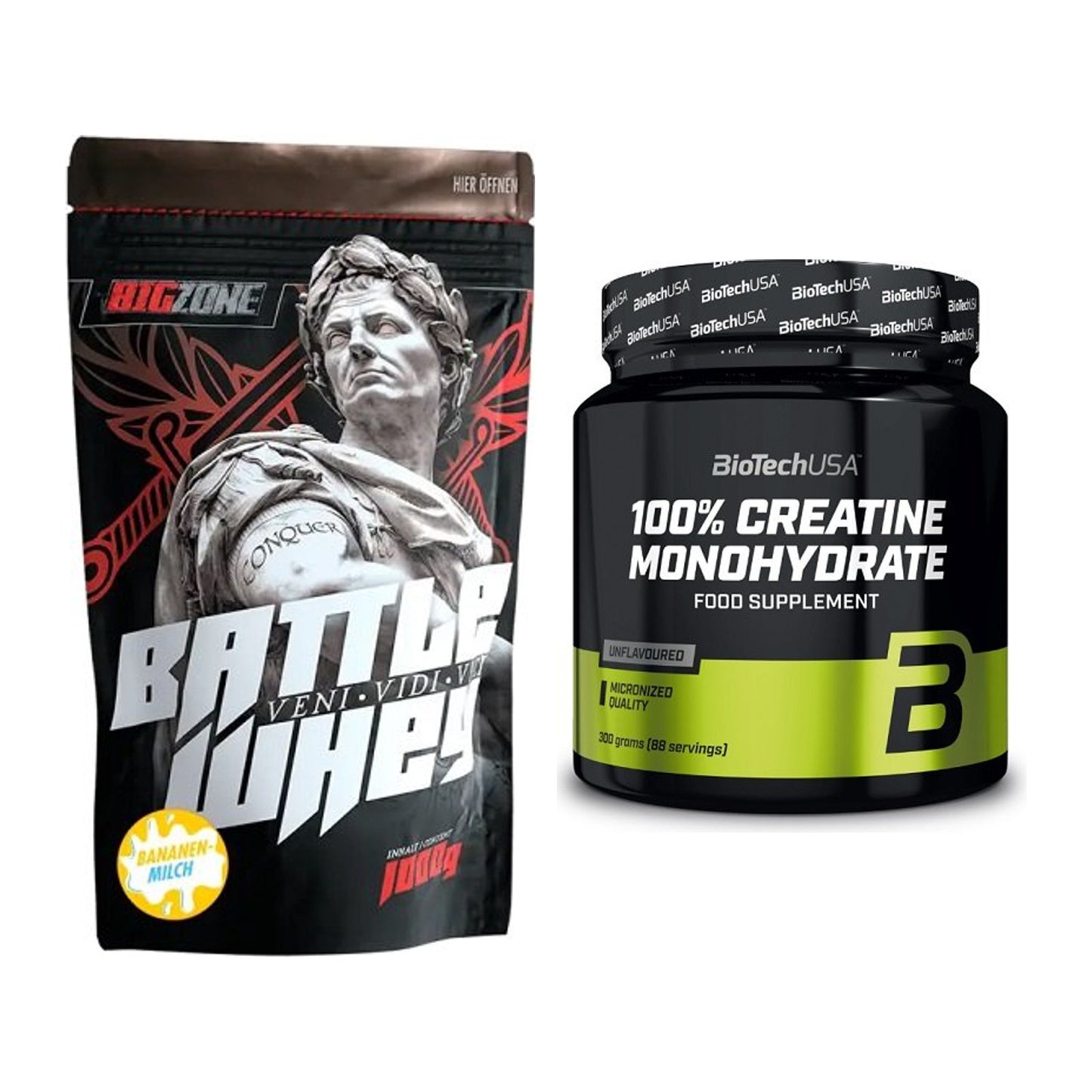 Muskelaufbau-Set: Big Zone Battle Whey + BioTech Creatine – alle enthaltenen Artikel