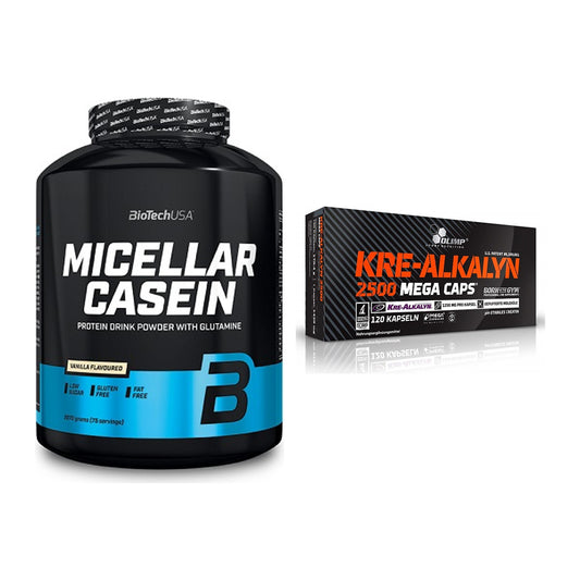 Muskelaufbau-Set: BioTech Micellar Casein + Olimp Kre Alkalyn 2500 – alle enthaltenen Artikel