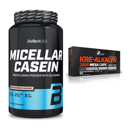 Muskelaufbau-Set: BioTech Micellar Casein + Olimp Kre Alkalyn 2500 – alle enthaltenen Artikel