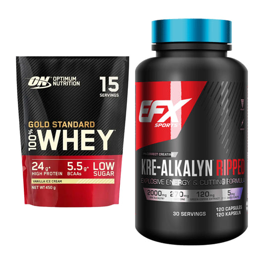 Muskelaufbau-Set: ON Whey Gold Standard + EFX Kre-Alkalyn Ripped – alle enthaltenen Artikel