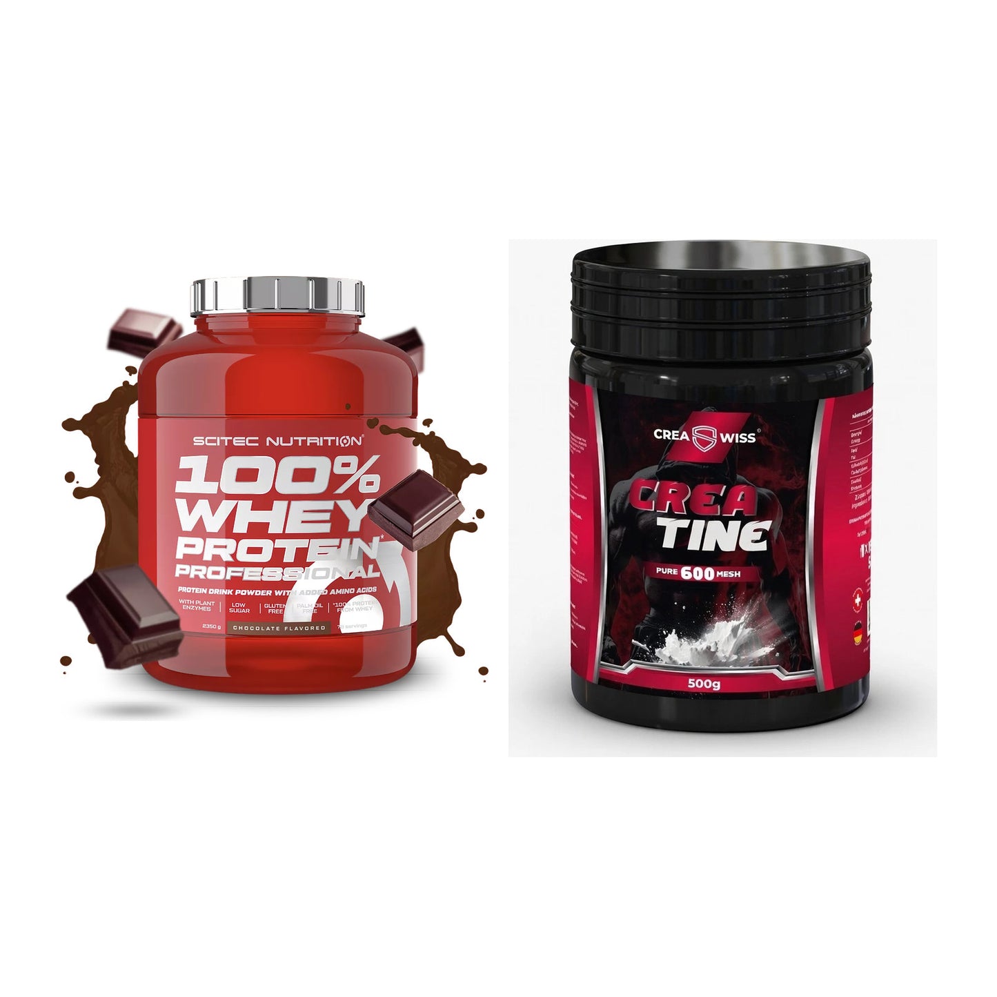 Muskelaufbau-Set: Scitec 100% Whey + CREASWISS Creatine 600 – alle enthaltenen Artikel