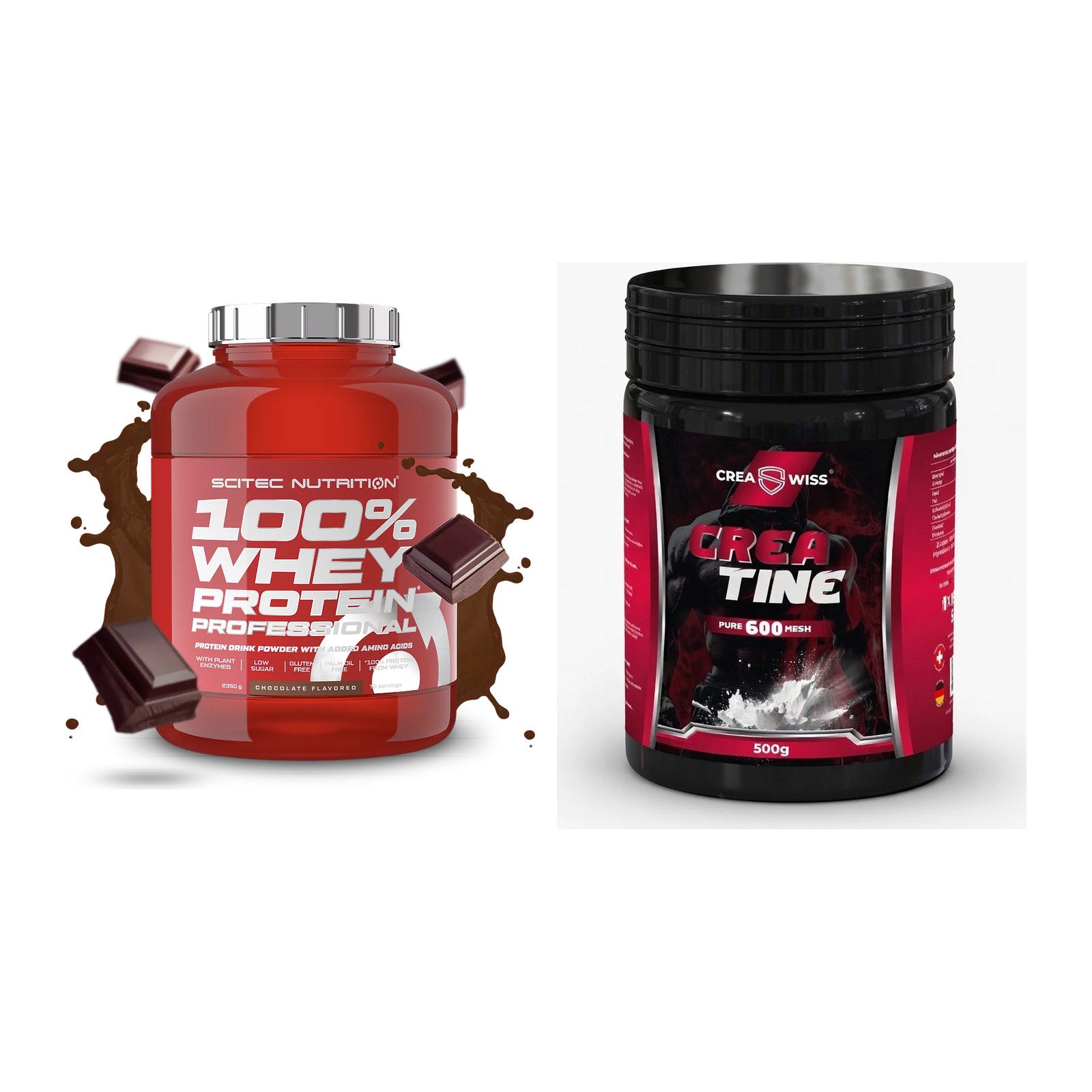 Muskelaufbau-Set: Scitec 100% Whey + CREASWISS Creatine 600 – alle enthaltenen Artikel