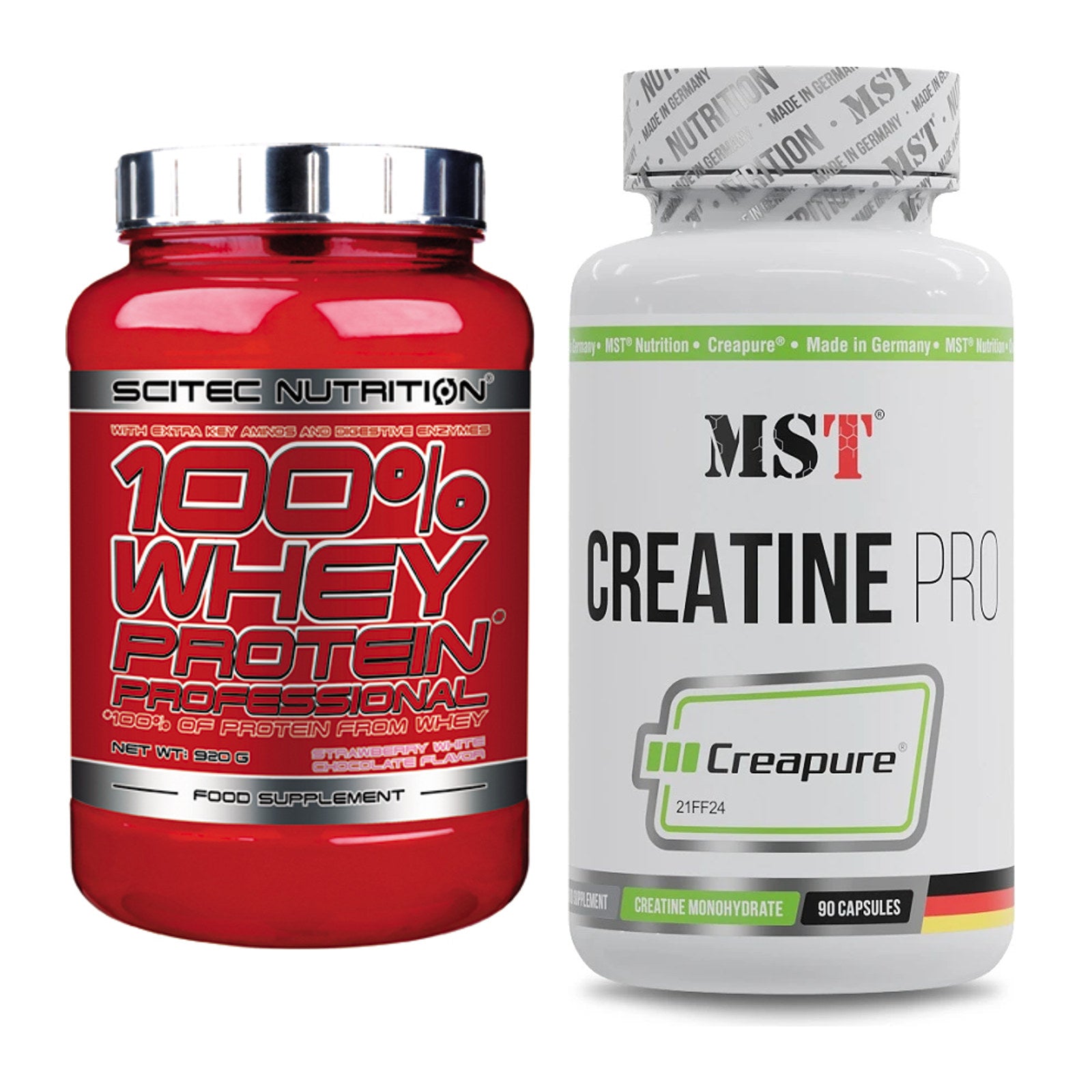 Muskelaufbau-Set: Scitec 100% Whey + MST Creatine Pro – alle enthaltenen Artikel