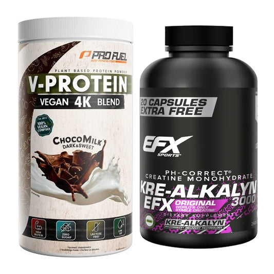 Muskelaufbau-Set: ProFuel V-PROTEIN vegan + EFX Kre-Alkalyn 3000 – alle enthaltenen Artikel