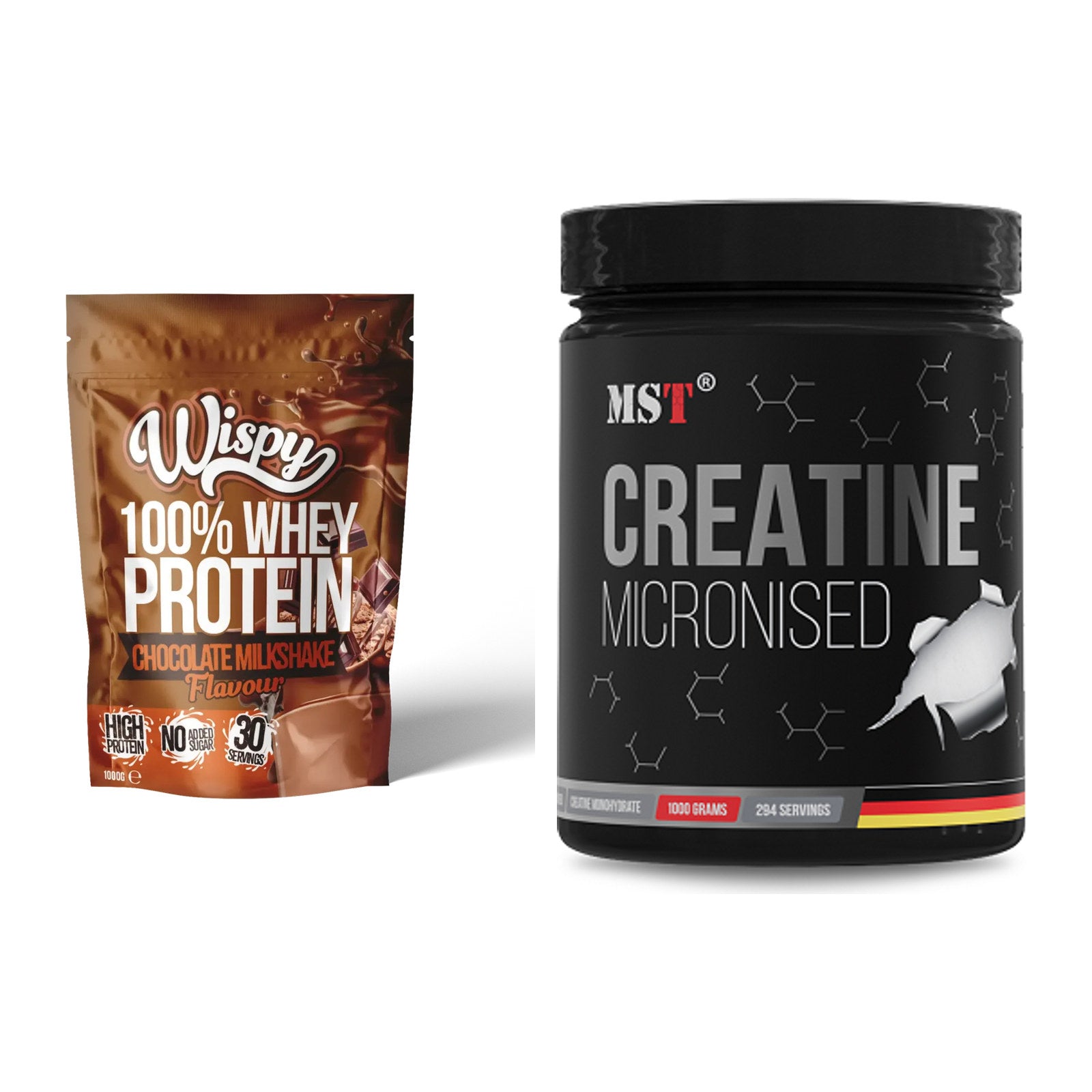 Muskelaufbau-Set: Wispy Whey 100% 1000g + MST Creatin Monohydrate – alle enthaltenen Artikel