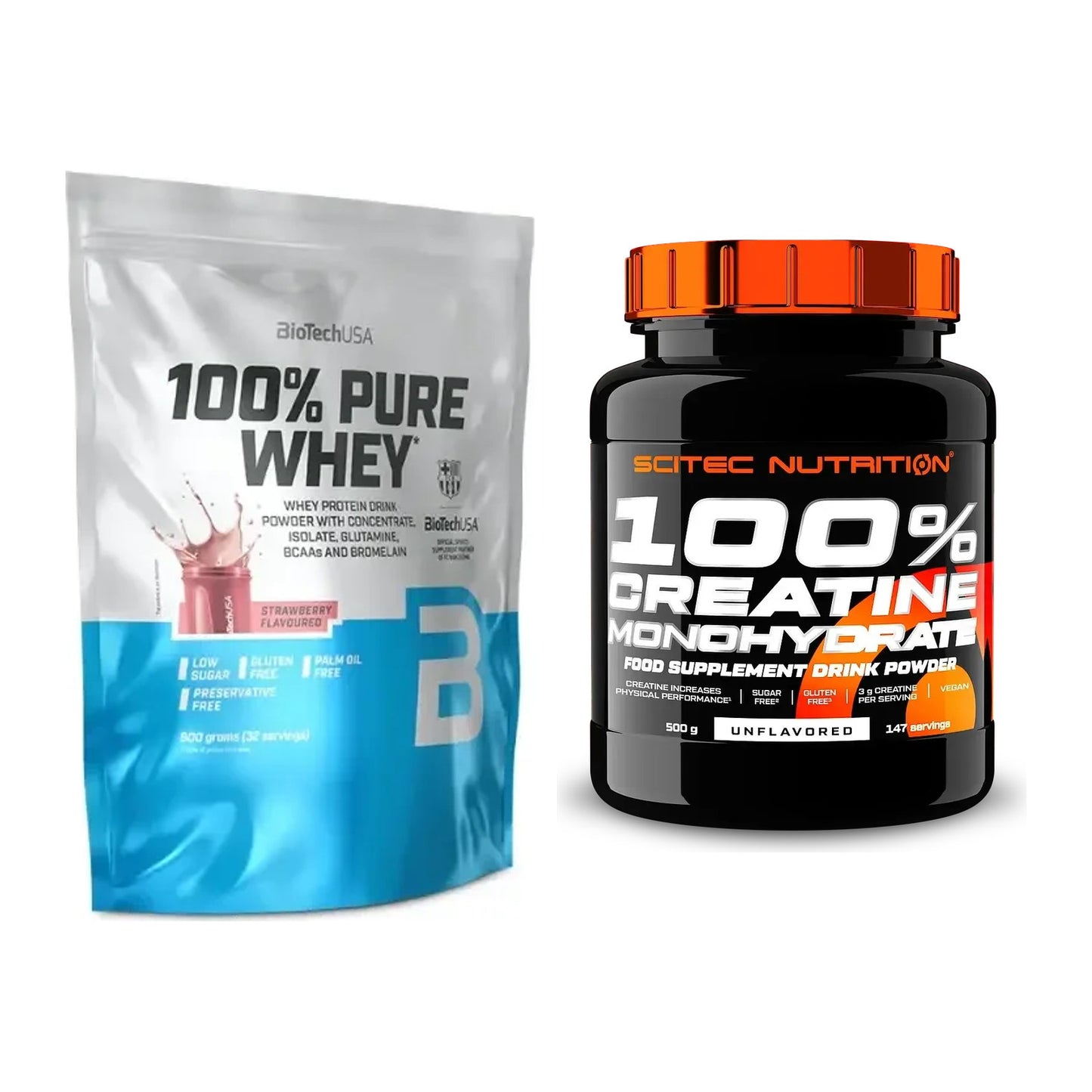 Muskelaufbau-Set: BioTech 100% Pure Whey + Scitec Creatine – alle enthaltenen Artikel