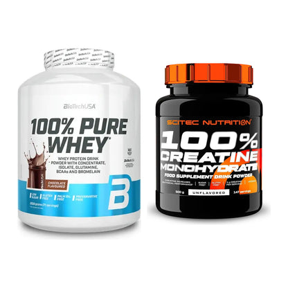 Muskelaufbau-Set: BioTech 100% Pure Whey + Scitec Creatine Monohydrate – alle enthaltenen Artikel