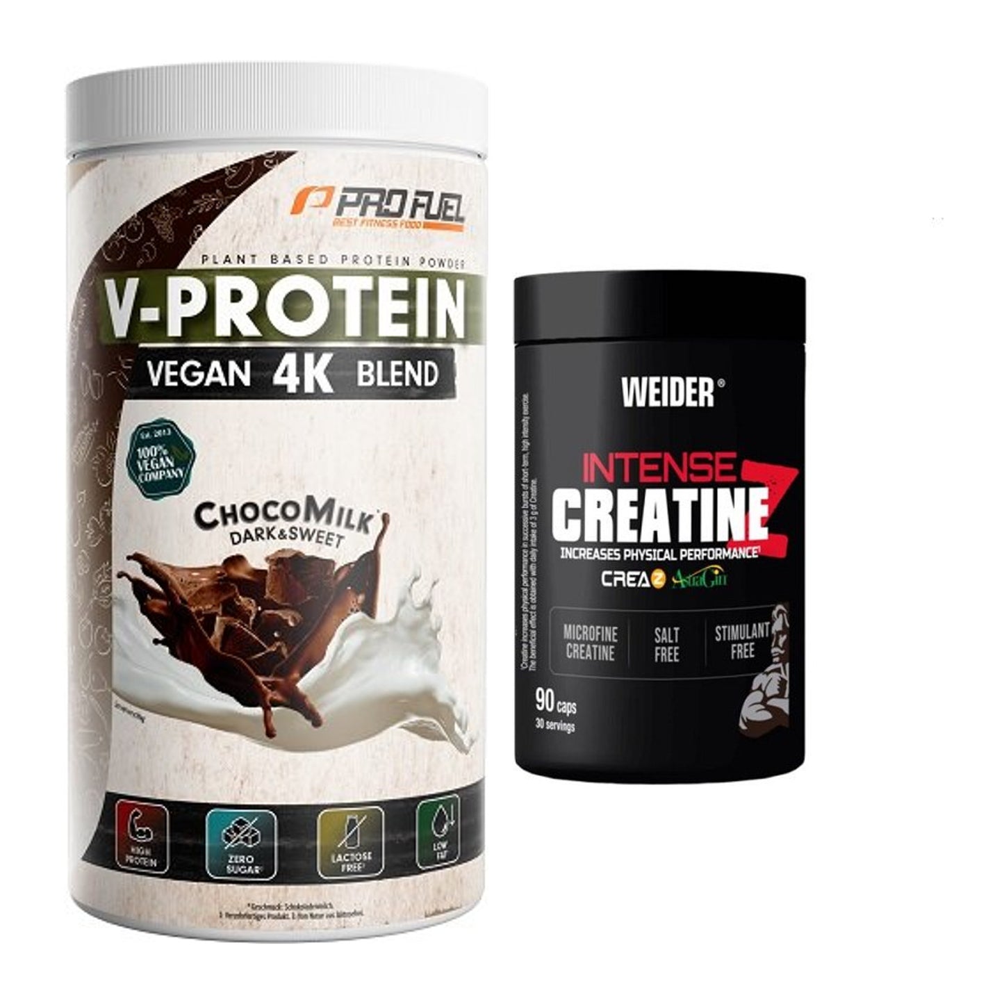 Muskelaufbau-Set: ProFuel V-PROTEIN vegan + Weider Intense Pure – alle enthaltenen Artikel
