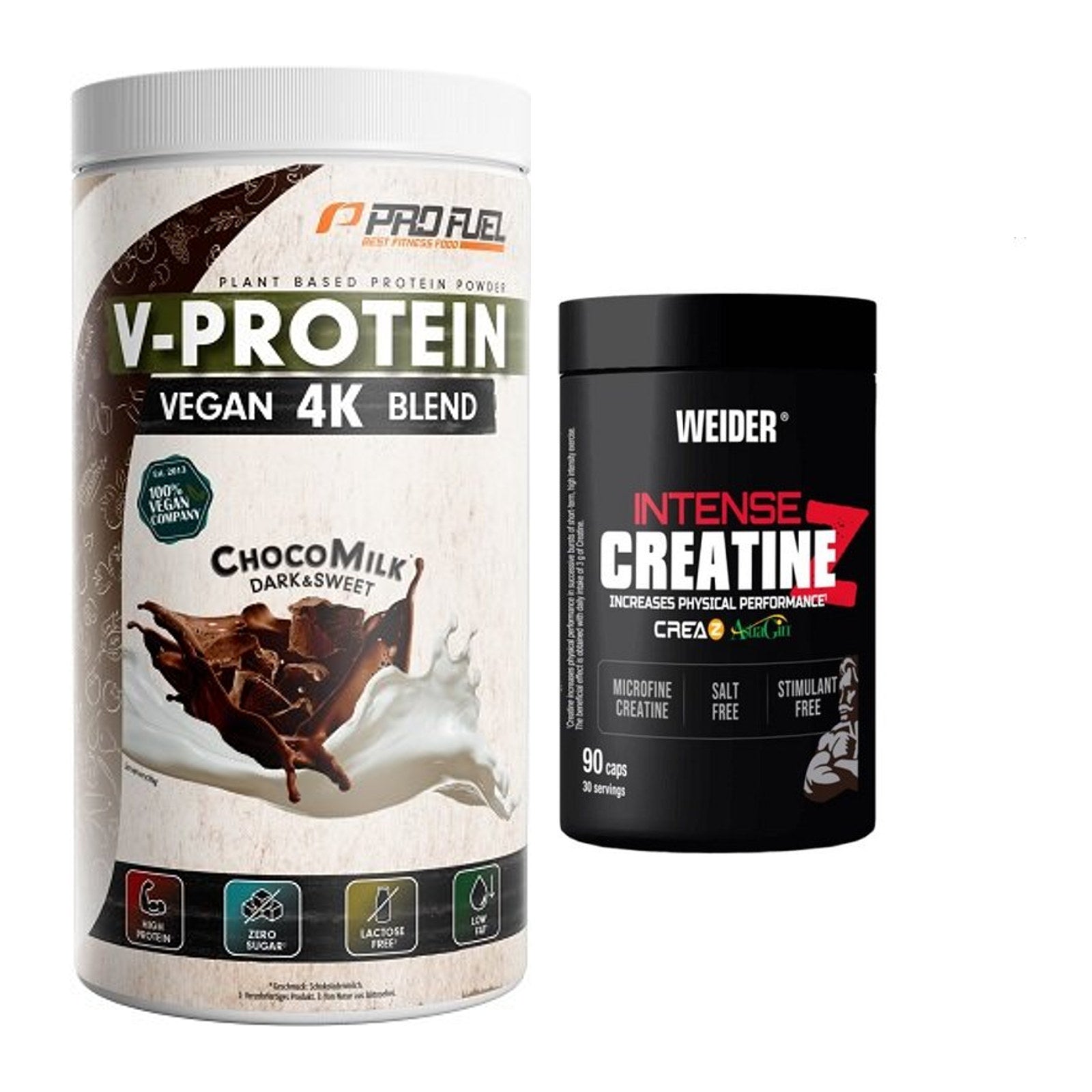 Muskelaufbau-Set: ProFuel V-PROTEIN vegan + Weider Intense Pure – alle enthaltenen Artikel