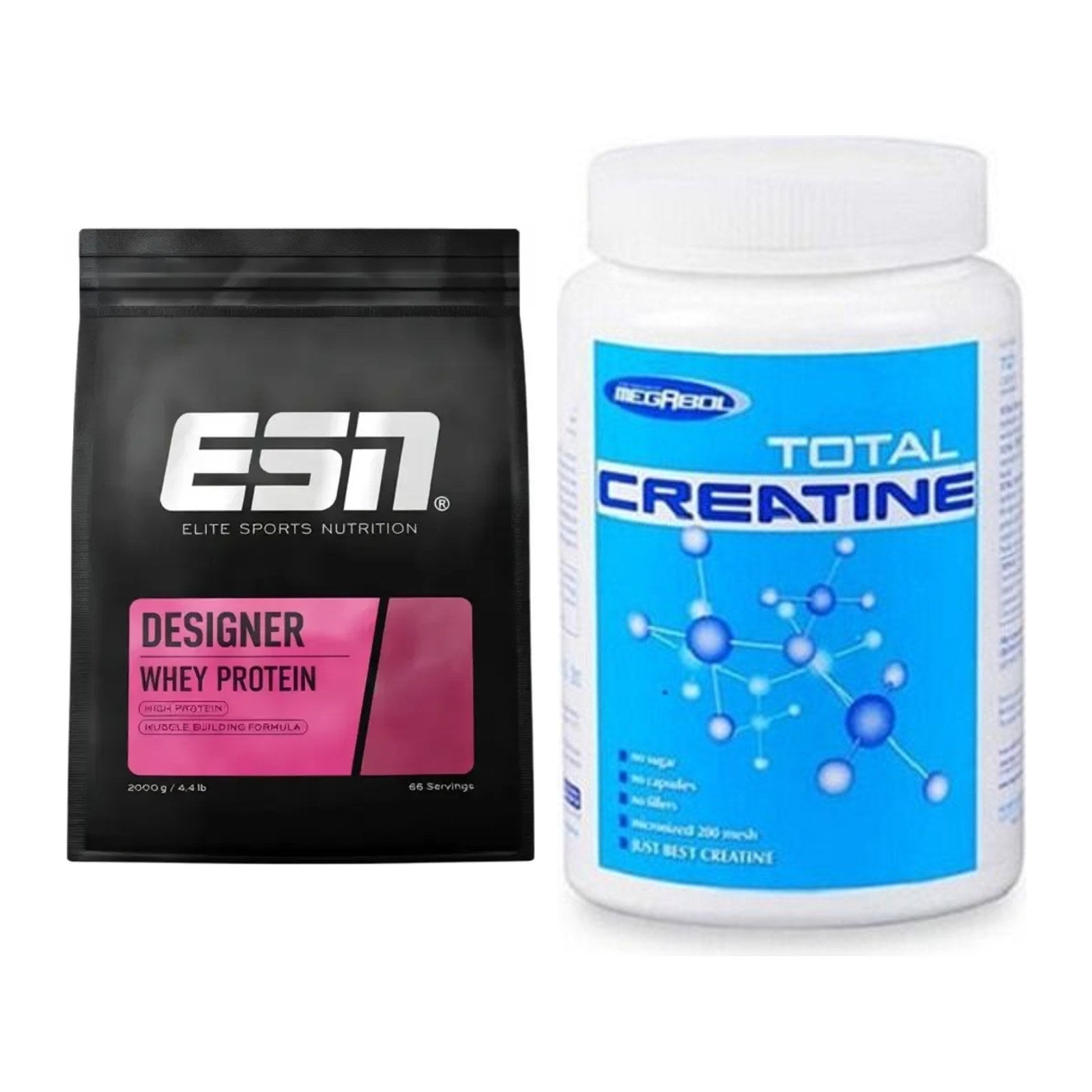 Muskelaufbau-Set: ESN Designer Whey + Megabol Total Creatine – alle enthaltenen Artikel