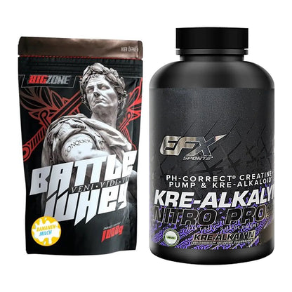 Muskelaufbau-Set: Big Zone Battle Whey + EFX Kre-Alkalyn PRO 120 – alle enthaltenen Artikel