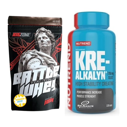 Muskelaufbau-Set: Big Zone Battle Whey + Nutrend Kre-Alkalyn – alle enthaltenen Artikel