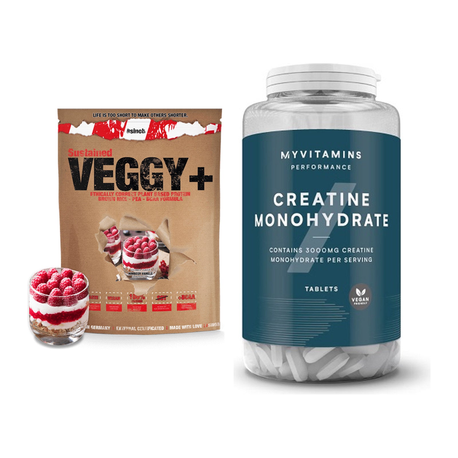 Muskelaufbau-Set: Sinob VEGGY + VEGAN + MyProtein MyVitamins – alle enthaltenen Artikel