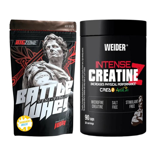 Muskelaufbau-Set: Big Zone Battle Whey + Weider Intense Pure Creatine – alle enthaltenen Artikel